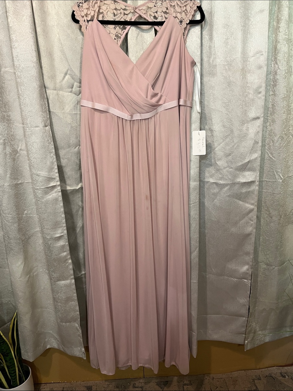 Size 16 David's Bridal Blush Lace-Back Chiffon Bridesmaid Dress